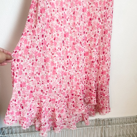 Vintage Dressbarn Pink Floral Dress w/ Ruffle High-Low Hem - Picture 3 of 5
